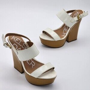 Kelsi Dagger Chunky Platform Patent Leather Heel Sandals White Nude Size 7.5